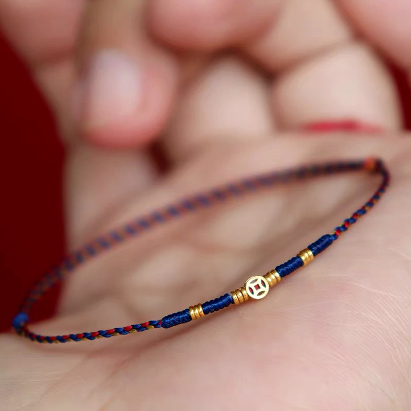 Ethnic Fashion Co In - Bakır Sikke Dokuma Bilezik Kırmızı Mavi